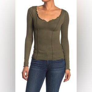 Abound Long Sleeve Cozy Cinch Front Top in Olive